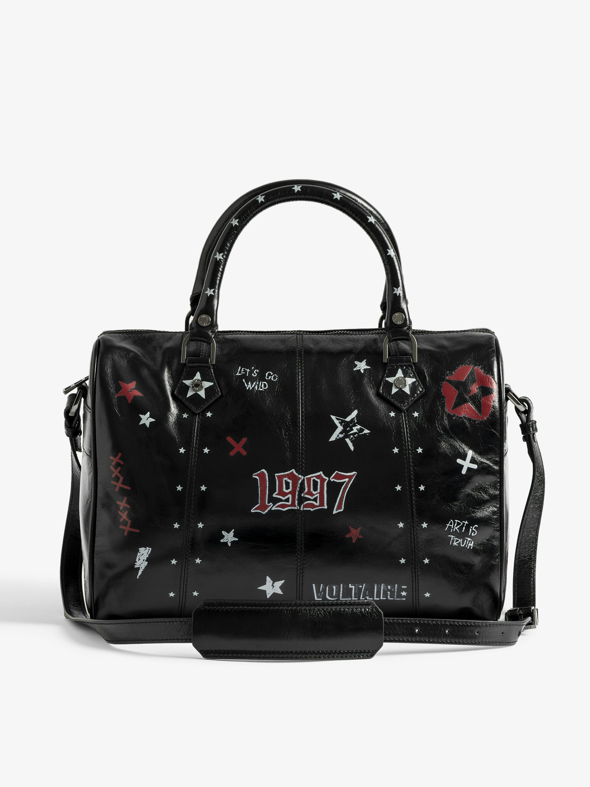 Sunny Medium Vibe Punk Bag - Patent leather effect bag with vintage-inspired punk tag, adjustable shoulder strap and wings signature.